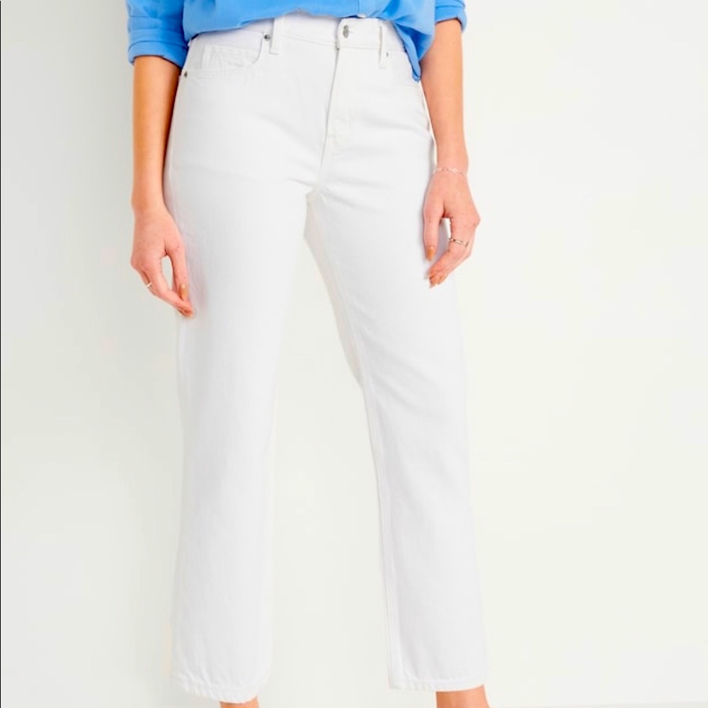 Old Navy High-Waisted Slouchy Straight Cropped Non-Stretch White Jeans